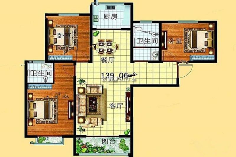 a 3室2厅2卫 约139平米