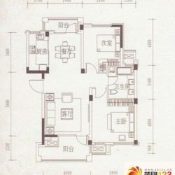 绿城丁香花园二期户型图多层标准层a2户型图 2室2厅1卫1厨