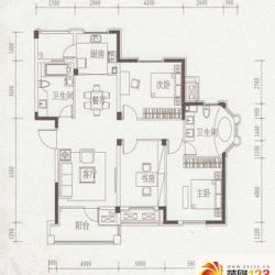 绿城丁香花园二期户型图多层标准层b1户型图  3室2厅2卫1厨