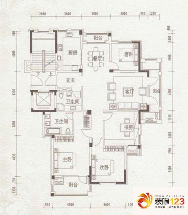 绿城丁香花园二期户型图多层标准层电梯c1户型图  4室2厅2卫1厨