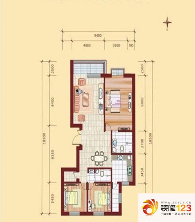 华凌国际公寓户型图9号楼a户型图 3室2厅2卫1厨