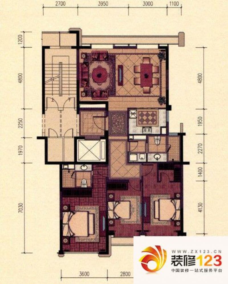 绿城玉园户型图12号楼b2户型图  3室2厅2卫1厨