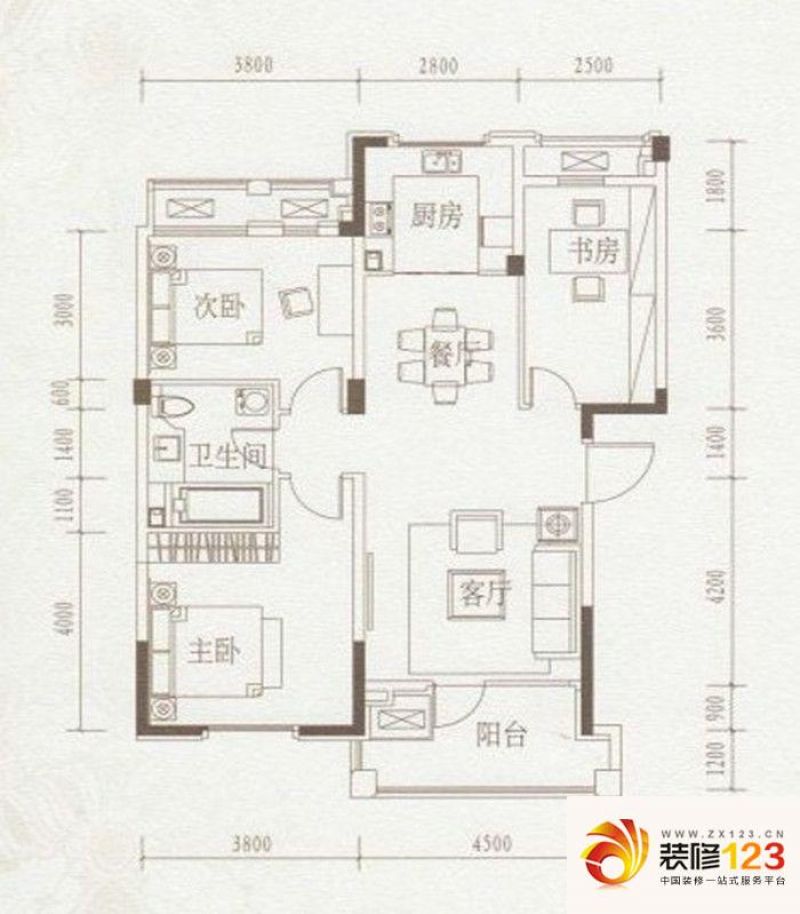 绿城丁香花园二期户型图多层标准层b2户型图   3室2厅1卫1厨