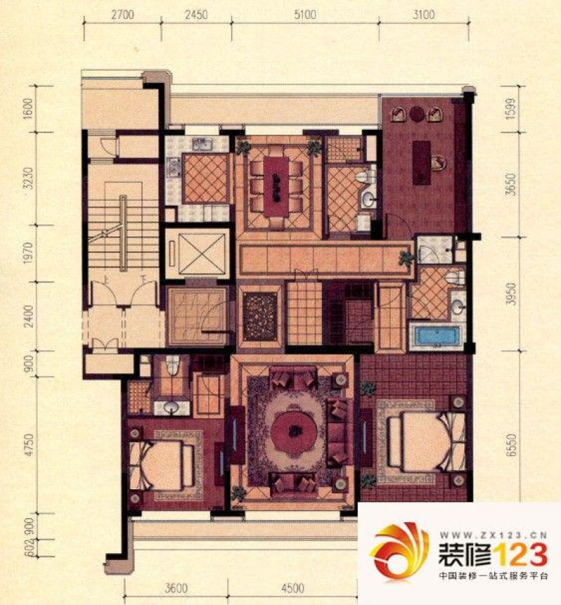 绿城玉园户型图3、5、9号楼b6户型图  3室2厅3卫1厨